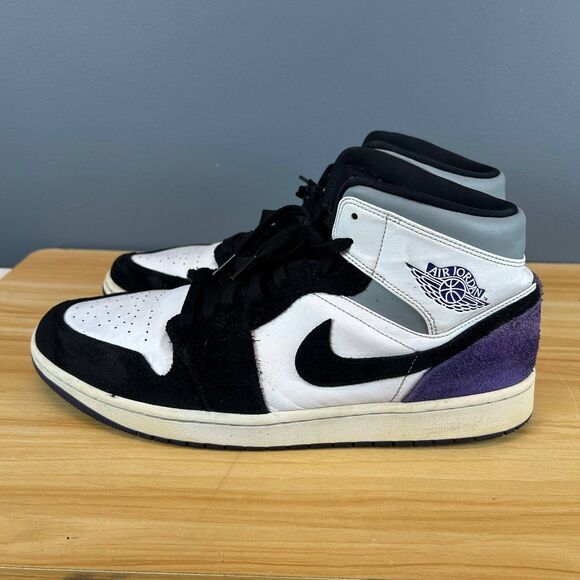 Nike Air Jordan1 Mid SE Court Sneakers Black White Size 13 852542-105 OG Retro - Picture 4 of 9